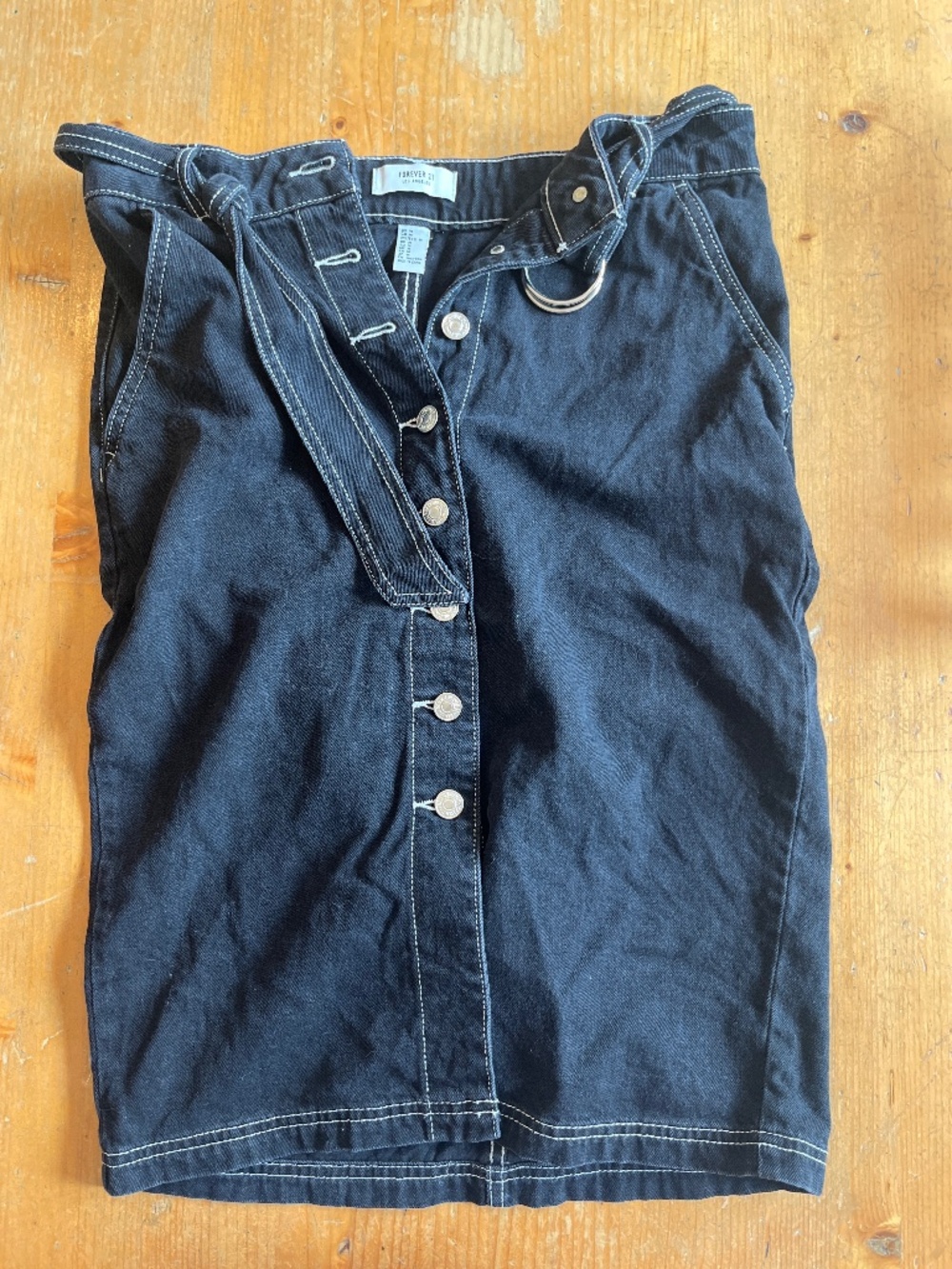 Long black denim skirt